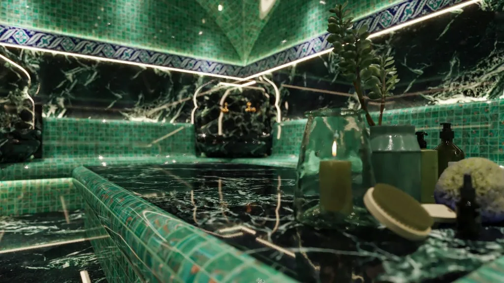 Yeşil Mermer & Göbek Taşı Detaylı Özel Hamam
